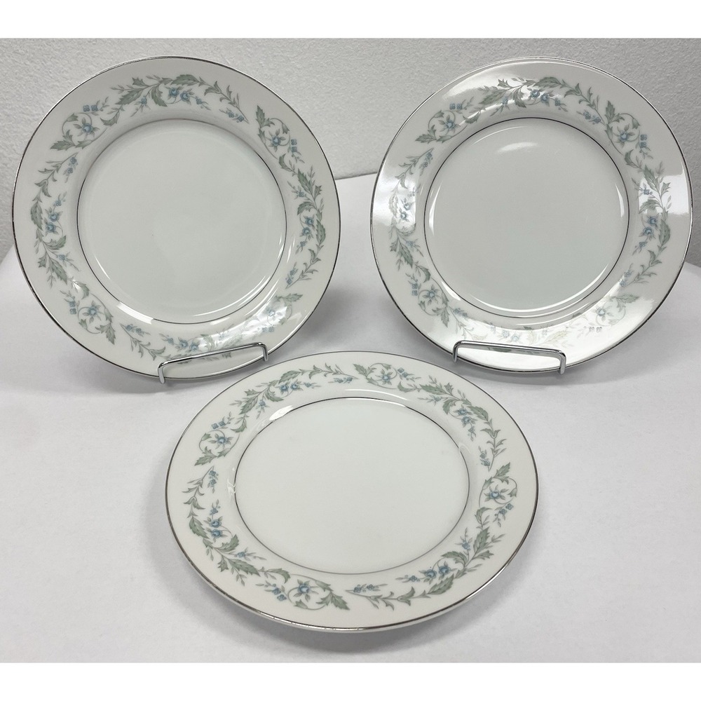 Rose China Japan Louise 3803 Salad Plates Set of 6 Blue Floral Silver Rim 8" - Picture 2 of 5